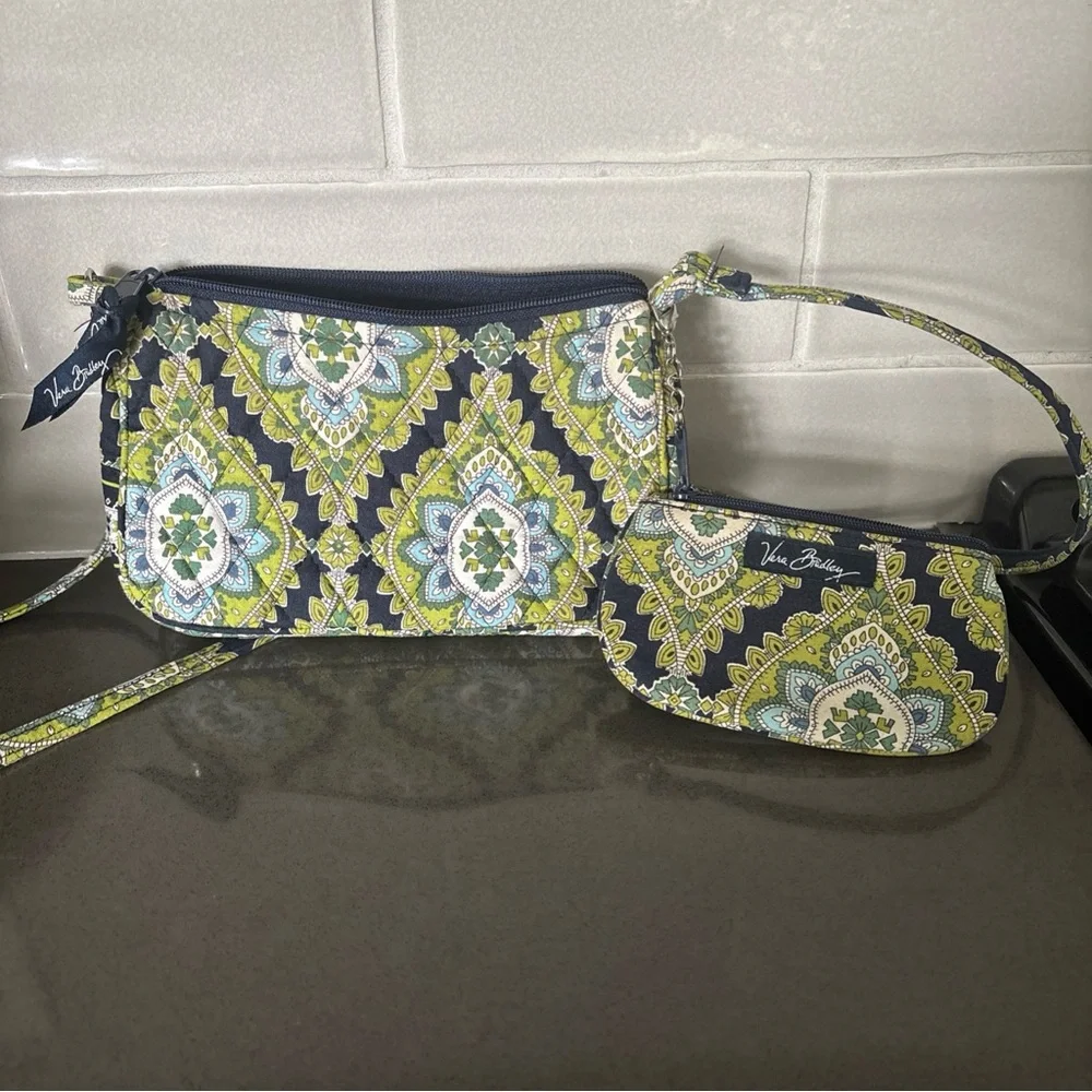 Vera Bradley Green and Blue Clutch and Wristlet Set